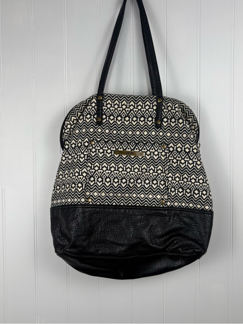 Vans Tribal Print Tote Bag Boho Aztec Canvas Faux Leather / Skateboard/ Grunge
